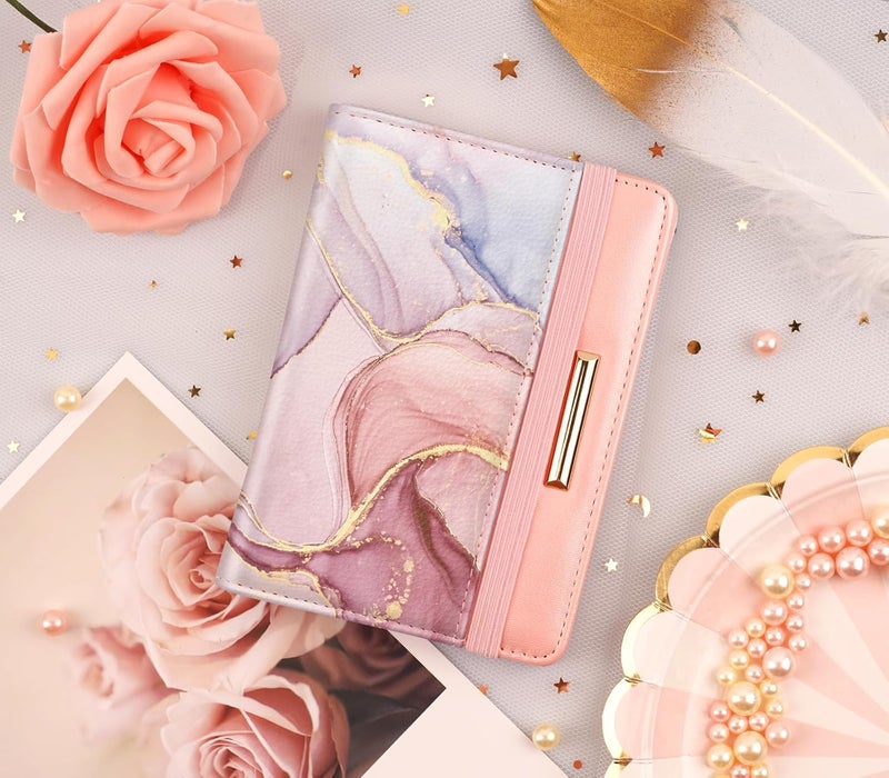 Coco Rossi Passport Holder Cover Travel RFID Blocking Passport Cover Rose Gold Cute Flowers Passport Wallet with Elastic Band for Women - Image 4
